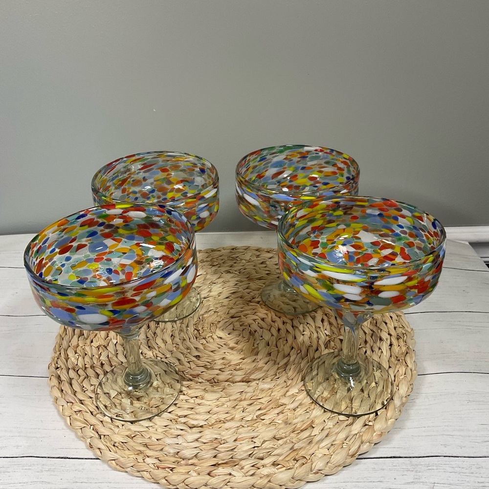 Confetti Margarita Glasses Set Of 4 Handcrafted Glass In Mexico Recycled Glass